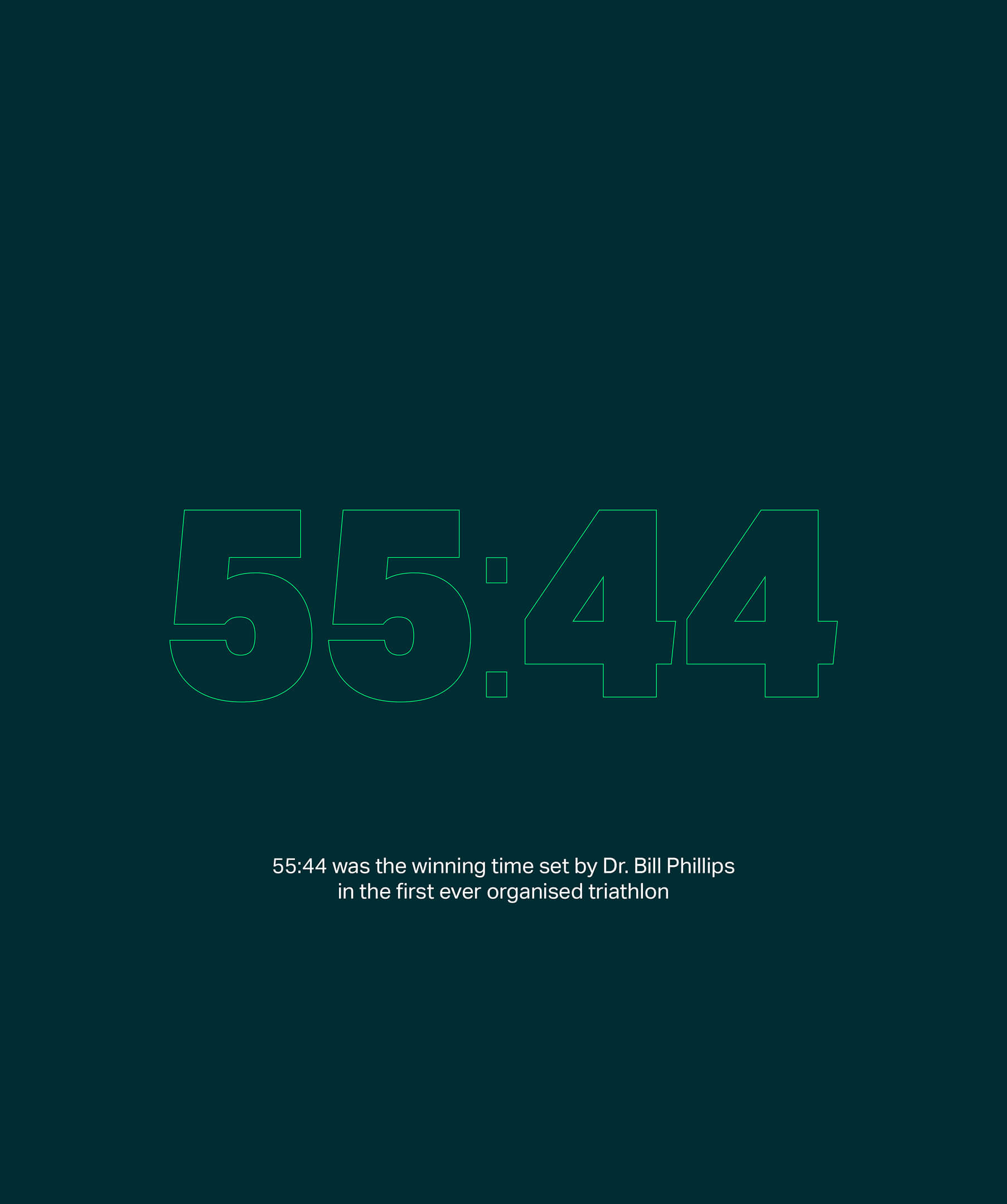 Logo showing 55:44 reference to the first organised triathlon time by Dr. Bill Phillips